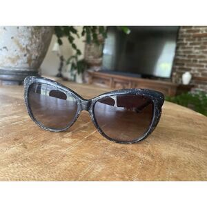 Valentino Cat Eye Glitter Sunglasses Black Silver Made in Italy Vintage